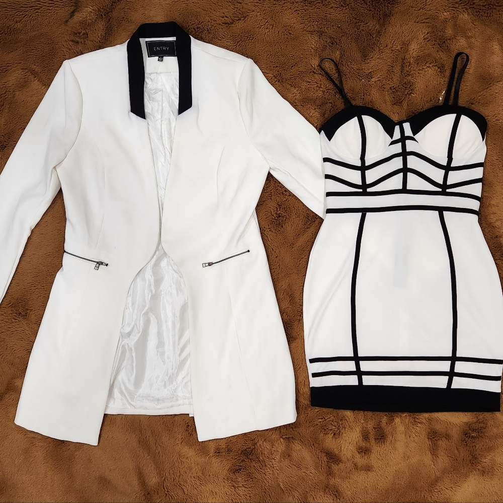 🆕️ Alt. B, Womens Large, White and Black Dress and ENTRY Large Blazer